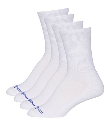 MediPeds womens Diabetic Extra Wide Crew With Coolmax, 4 Pack Casual Sock, White, Shoe Size 10-13 US