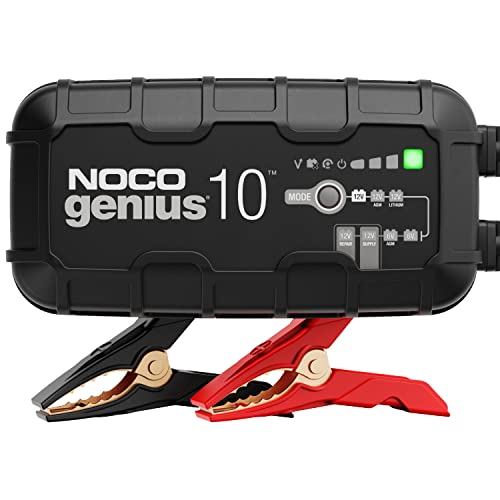 NOCO GENIUS10, 10A Smart Car Battery Charger, 6V and 12V Automotive Charger, Battery Maintainer, Trickle Charger, Float Charger and Desulfator for Motorcycle, ATV, Lithium and Deep Cycle Batteries