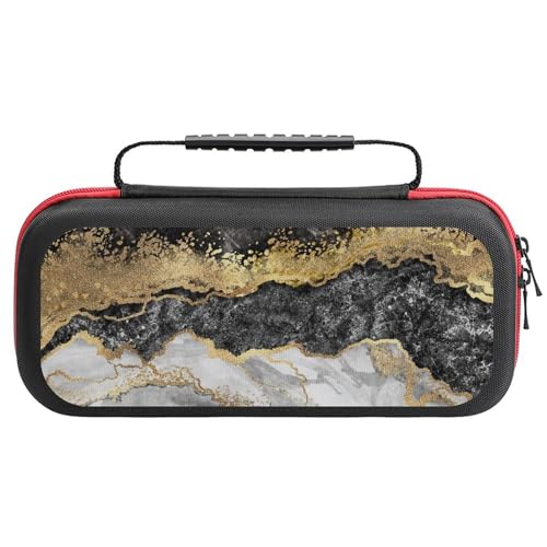 PUYWTIY Gold Black Marble Carrying Protective Case Compatible with Nintendo Switch, 20 Games Cartridges Hard Shell Travel Bag Shockproof Portable Game Organizer