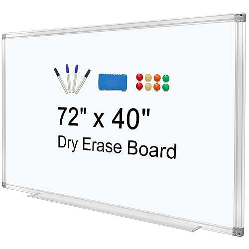 H-Qprobd Dry Erase Board for Wall 72'x40' Aluminum Presentation Magnetic Whiteboard with Long Pen Tray, Wall-Mounted White Board for School, Office and Home