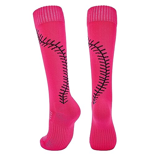 Durio Girls Softball Socks Women Compression Socks for Women Knee High Socks with Stitches for Baseball Soccer Football Hot Pink Large