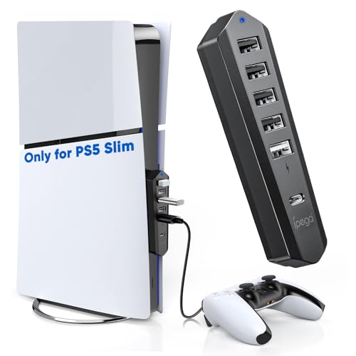 6 Ports USB Hub Only for PS5 Slim Console Disc ＆ Digital 2023, High-speed Extra USB Port Extender for PS5 Slim Accessories, Charging Adapter for PS5 Slim with 1 Type C 3.0 + 4 USB-A 2.0 + 1 Port