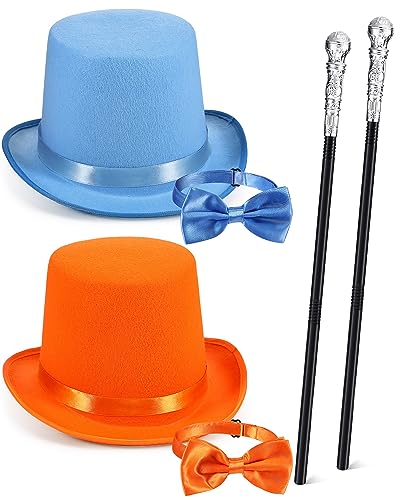 Panitay 2 Pcs Adult Top Hat Costume with 2 Pcs Bow Tie with 2pcs Silver Costume Walking Cane Halloween Costume Set for Proms, Halloween, Cosplay, Novelty Costume, Dance Recitals, Christmas Tree