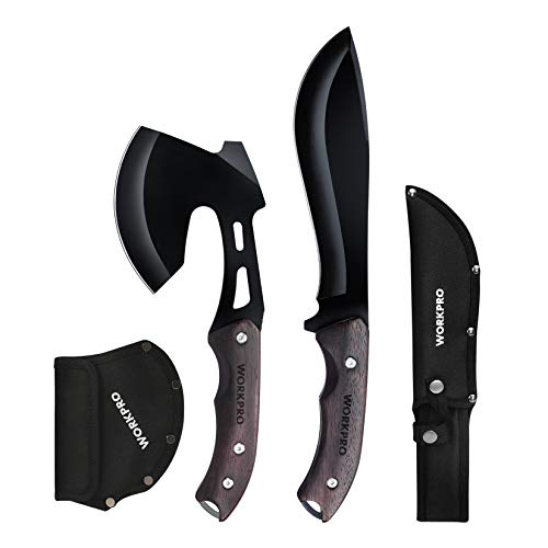 WORKPRO Axe and Fixed Blade Knife Combo Set, Full Tang, Wood Handle, for Outdoor Camping Survival Hunting, Sheath Included