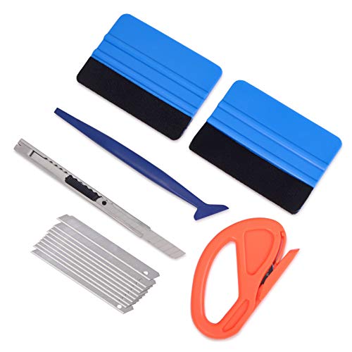 Gomake Vehicle Vinyl Wrap Tool Kit Window Tinting Tool Include 4 Inch Felt Squeegee, Retractable 9mm Utility Knife and Blades, Zippy Vinyl Cutter and Mini Go Corner Squeegee for Car Wrapping