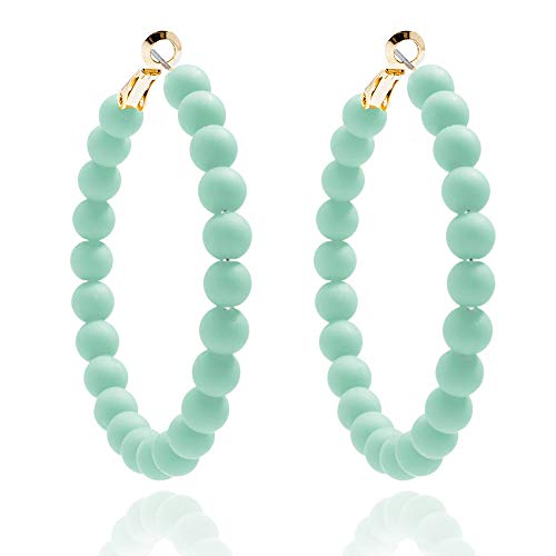 ZENZII Colorful Beaded Big Circle Hoop Fashion Earrings for Women (Mint)