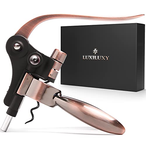 Wine Bottle Opener Corkscrew wine opener Set – Luxiluxy [2023 upgraded, does NOT break!] Including Foil Cutter, Bottle Stopper, Opener Stand and Extra Spiral - wine opener kit