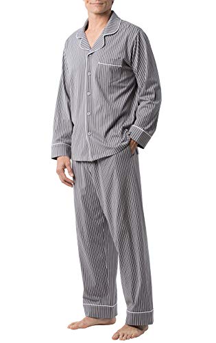 PajamaGram Classic Mens Pajamas Cotton - Men Pajamas Set, Charcoal Stripe, L