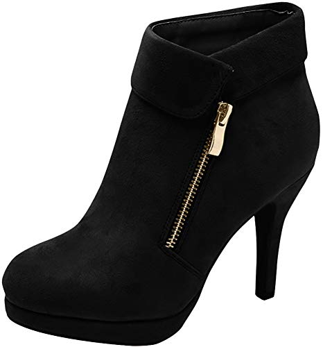 TOP Moda George-40 Ankle Wrap Boots, Black Suede, 10