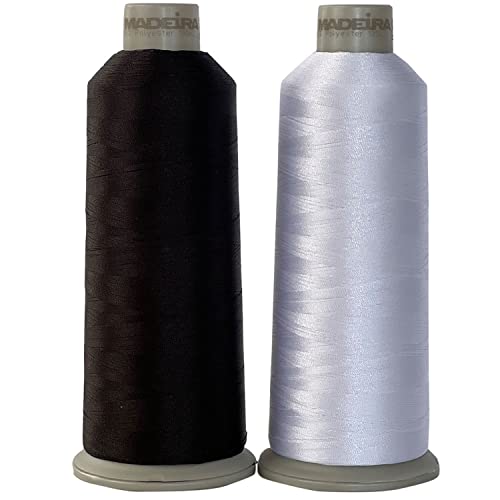 Madeira Embroidery Thread - Madeira 1801 - Madeira 1800 - Black and White Embroidery Thread - Embroidery Machine Thread - Cone - 2 Huge Spool of 5500Yd All Purpose Sewing