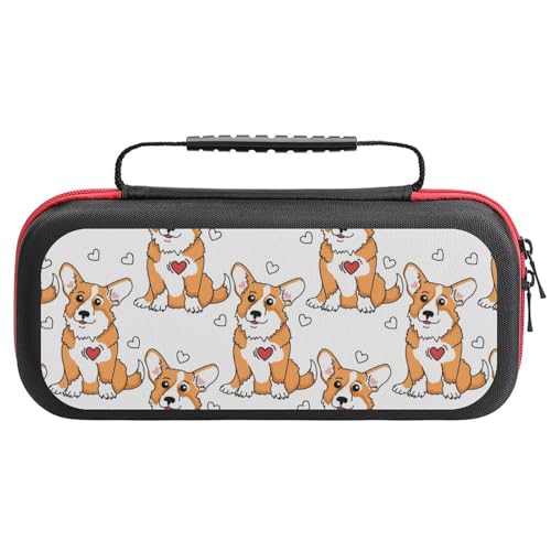 PUYWTIY Puppy Welsh Corgi And Heart Cute Funny Dog Carrying Case Storage Bag with 20 Game Card Slots, Hard Shell Protective Shockproof Travel Bag Compatible with Nintendo Switch