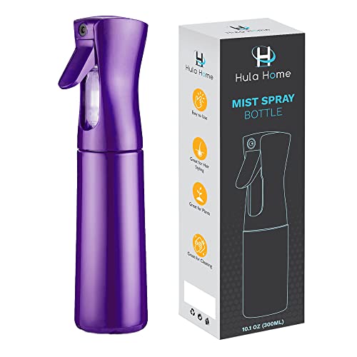 Hula Home Continuous Spray Bottle for Hair (10.1oz/300ml) Empty Ultra Fine Plastic Water Mist Sprayer – For Hairstyling, Cleaning, Salons, Plants, Essential Oil Scents & More - Purple