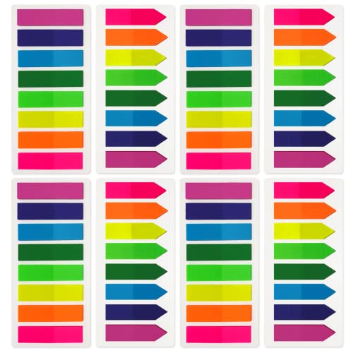 KICNIC Page Markers Colored Sticky Tabs 1600 Pcs, Translucent Arrow Flags for Page Marking, Fluorescent Index Tab Stickers for Notebooks, Small Sticky Notes Flags [8 Colors, 8 Sets]