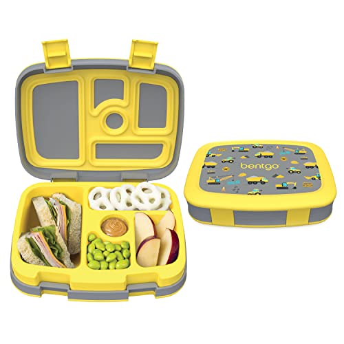 Bentgo Kids Prints Leak-Proof, 5-Compartment Bento-Style Kids Lunch Box - Ideal Portion Sizes for Ages 3 to 7 - BPA-Free, Dishwasher Safe, Food-Safe Materials (Construction Trucks)