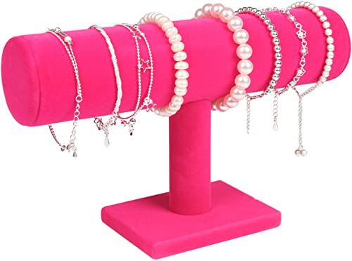 ChezMax Necklace Jewelry Display Jewelry Stand Hovering T-Bar Bracelet Holder for Home Organization, Rose Red Velvet