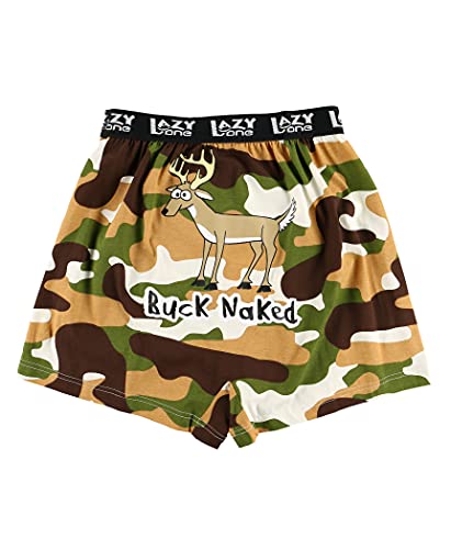 Lazy One Funny Animal Boxers, Novelty Boxer Shorts, Humorous Underwear, Gag Gifts for Men, Hunting, Camouflage (Buck Naked, Medium)