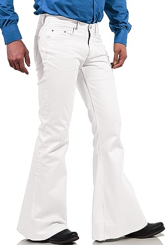 70s Disco Pants for Men,Mens Bell Bottom Jeans Pants,60s 70s Bell Bottoms Vintage Denim Pants Jeans for Men White