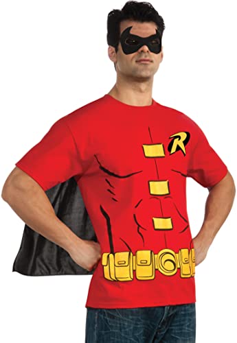 Rubie's mens Dc Comics Men's Robin T-shirt With Cape and Mask Costume Top, Red, Large US