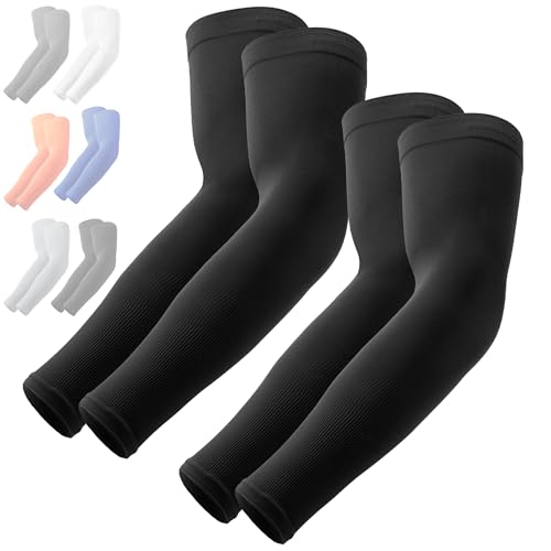 OutdoorEssentials UV Sun Protection Arm Sleeves - Cooling Compression Arm Sleeve - Sports & UV Arm Sleeves for Men & Women, 2 Pairs: Black