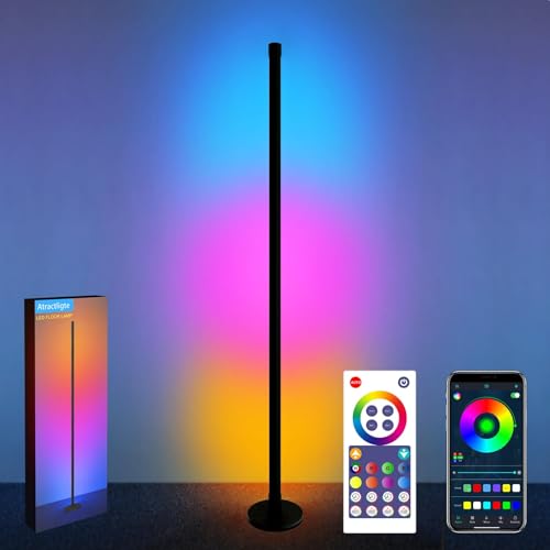 Atractligte Led Corner Lamp, LED Floor Lamp Smart RGB IC Corner Lamp with App Control, Music Sync, 16 Million DIY Color Changing Smart Standing Light for Living Room/Bedroom/Gaming Room/Party