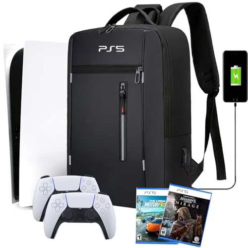 LZHYWEI Game Console Backpack Compatible with Sony PlayStation 5 Console, Protective Travel Carrying Case for PS5 with USB Port for Headset,Game Discs and Accessories