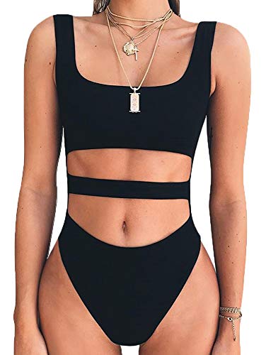 BEAGIMEG Women's Tank Top Cut Out Sleeveless Bodice Bodysuit Party Clubwear Black