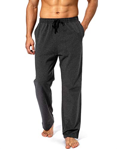 Pudolla Men's Cotton Yoga Sweatpants Athletic Lounge Pants Open Bottom Casual Jersey Pants for Men with Pockets (Charcoal Large)