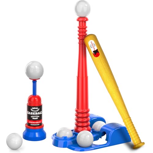 Bennol T Ball Set Toys for Kids 3-5 5-8, Kids Baseball Tee for Boys Toddlers Includes 6 Balls, Auto Ball Launcher, Outdoor Outside Sports T Ball Set Toys Gifts for 3 4 5 6 Year Old Boys Kids Toddlers