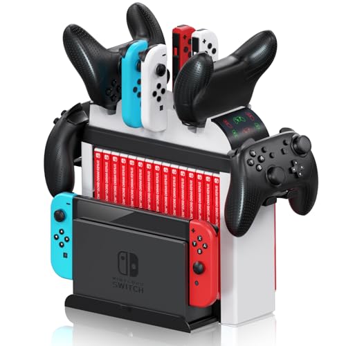 Switch Games Organizer Holder and Charging Dock for Nintendo Switch & Switch OLED Joy-Cons/Original Switch Pro Controller - Nargos Switch Storage Rack Stand Accessories kit