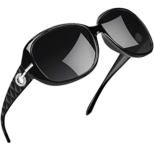 Joopin Big Polarized Sunglasses for Women Ladies Oversized Elegant Large Rectangle Sun Glasses UV400 Rhinestone Dark Black Shades Sunnies