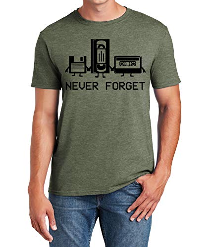 Never Forget Funny T Shirt for Men, Audio Cassette Adult Humor Mens Graphic Novelty Sarcastic T-Shirt Green Heather Large