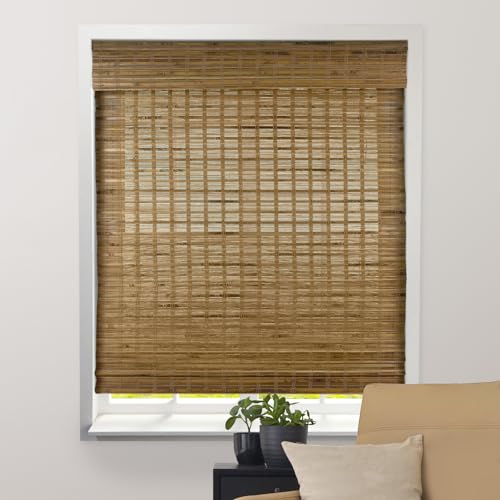 ARLO BLINDS Sheer Bamboo Roman Shades with Valance - Dali Native, 27' W x 60' H - Light Filtering Cordless Blinds for Interior Windows - Real Natural Bamboo Material - Mounting Hardware Included