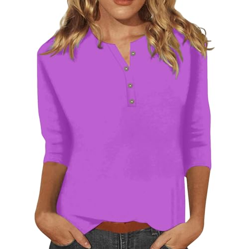 My Orders Solid Color Trendy Tops Button Down Long Sleeve Shirts for Women Dressy Casual Blouses for Women v Neck Summer Tops for Women Sales Today Clearance Purple-3 L