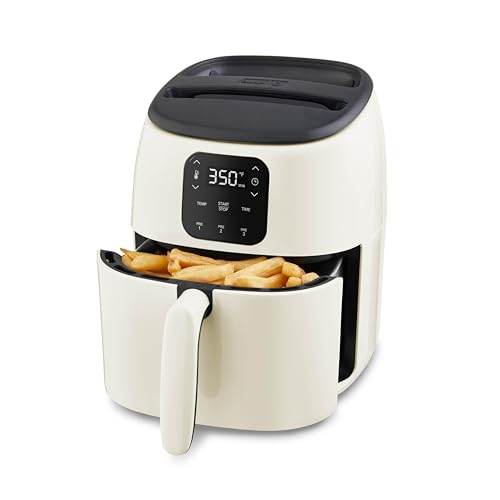 DASH Tasti-Crisp Ceramic Air Fryer Oven, 2.6 Qt., Cream – Compact Air Fryer for Healthier Food in Minutes, Ceramic Nonstick Surface, Ideal for Small Spaces - Auto Shut Off, Digital, 1000-Watt