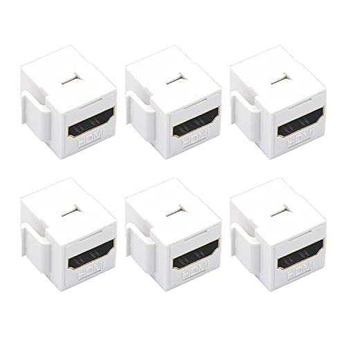 VCE HDMI Keystone Jack 6-Pack, 4K HDMI Female to Female Adapter HDMI Coupler Snap-in for Keystone Wall Plate, White