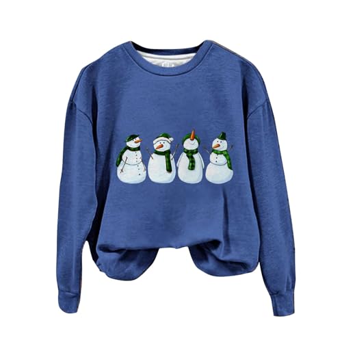BLUBUKLKUN today 2023 Women's Christmas Snowman Print Loose Round Neck Loose Casual Long Sleeve Sweatshirt Top Color T Shirt (Blue #1, L)