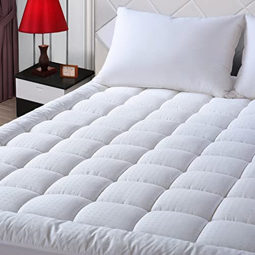 EASELAND King Size Mattress Pad Pillow Top Mattress Cover Quilted Fitted Mattress Protector Cotton 8-21' Deep Pocket Cooling Topper (78x80 Inches, White)