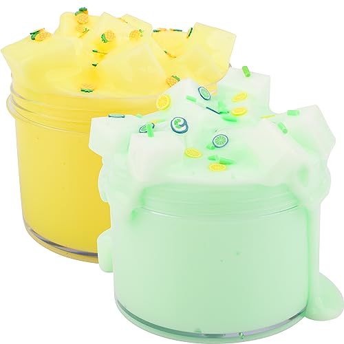 2 Packs Jelly Cube Milk Slime Kit,Non Sticky,Super Soft Sludge Water Slime Toy,Birthday Gifts for Kids,DIY Crystal Boba Slime Party Favor for Girls & Boys(Cyan,Yellow)