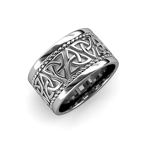 TriJewels High Polish 12mm Flat Celtic Trinity Knot Unisex Wedding Band 14K White Gold.Size 8.0