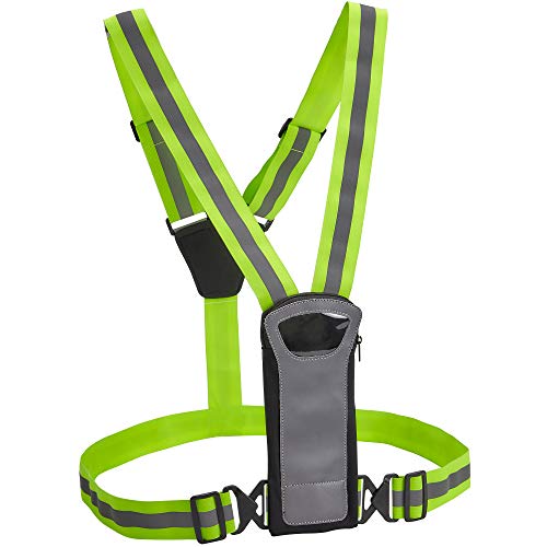 Athlé Reflective Vest with Phone and Storage Pouch, High Visibility, Adjustable Comfortable Stretch Waist Belt - for Safe Running, Jogging, Dog Walking, Biking and More