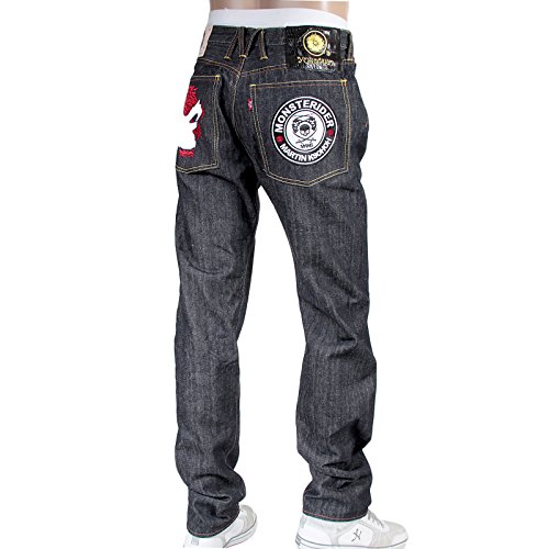RMC X Yoropiko Mens Embroidered 12th Anniverasry Denim Jeans REDM4128 Multicoloured