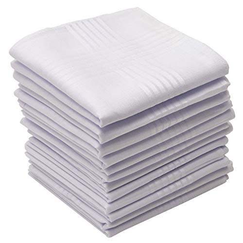 Perry Ellis 12 Pack Handkerchief (100% Cotton White with Satin Border, 16' x 16')