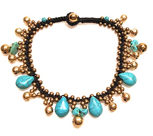 Infinityee888 Turquoise Anklet Drop Handmade Brass Bead Bell Ankle Bracelet for women KAN-T01