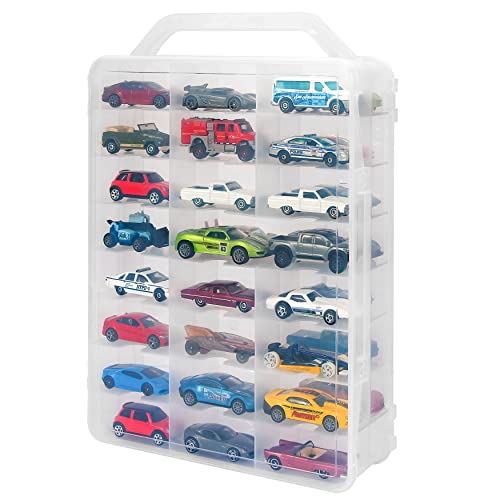 KISLANE Double Sided Storage Case for 46 Hot Wheels, Matchbox Cars, Portable Transparent Storage Case with 46 Compartments, Case Only (Transparent)…