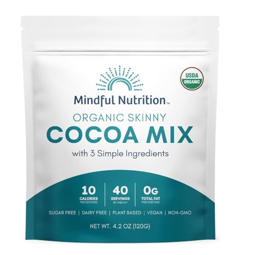 Mindful Nutrition Organic Skinny Hot Cocoa Mix - 40 Servings - Sugar Free Hot Chocolate Mix Gluten Free Dark Chocolate High Flavonoid Slimming Chocolate Powder Keto Friendly Dairy Free Vegan Low Carb