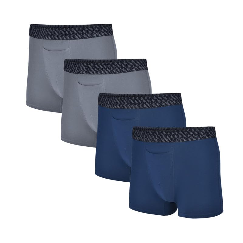 Tommy John Men’s Trunk 4” - 4 Pack - Underwear - Cotton Basics Boxers with Supportive Contour Pouch - Naturally Breathable Stretch Fabric for Daily Wear - Comfortable Inseam, Turbulence, Large