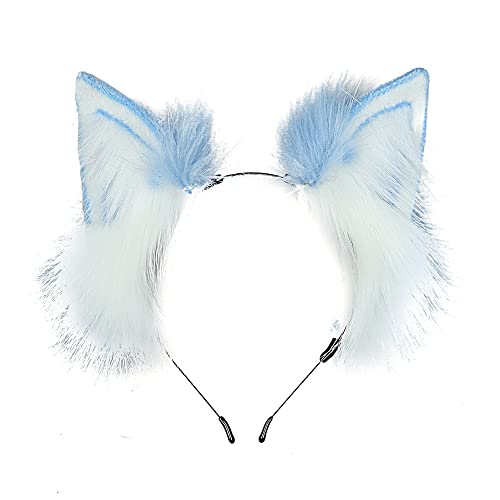 VIGVAN Animal Cosplay Ears Fox Cat Ears Chain Punk Cross Cat Ears Headbands (Blue)