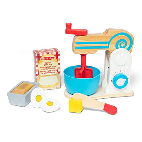 Melissa & Doug Wooden Make-a-Cake Mixer Set (10 pcs) - Food and Playset Accessories, Pretend Play Kitchen Toys For Kids Ages 3+