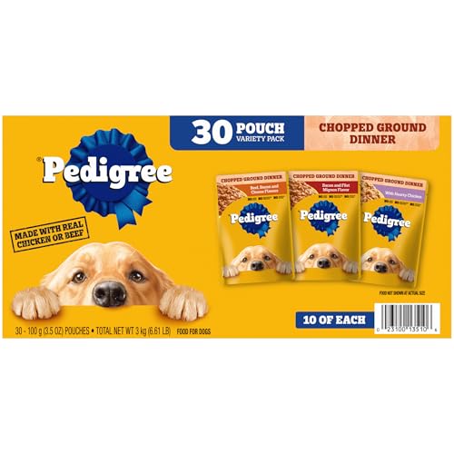 PEDIGREE CHOPPED GROUND DINNER Adult Soft Wet Dog Food 30-Count Variety Pack, 3.5 oz Pouches (Pack of 30)