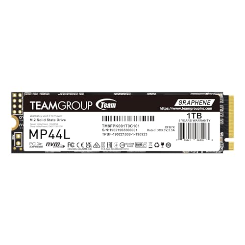 TEAMGROUP MP44L 1TB SLC Cache NVMe 1.4 PCIe Gen 4x4 M.2 2280 Laptop&Desktop SSD (R/W Speed up to 5,000/4,500MB/s) TM8FPK001T0C101